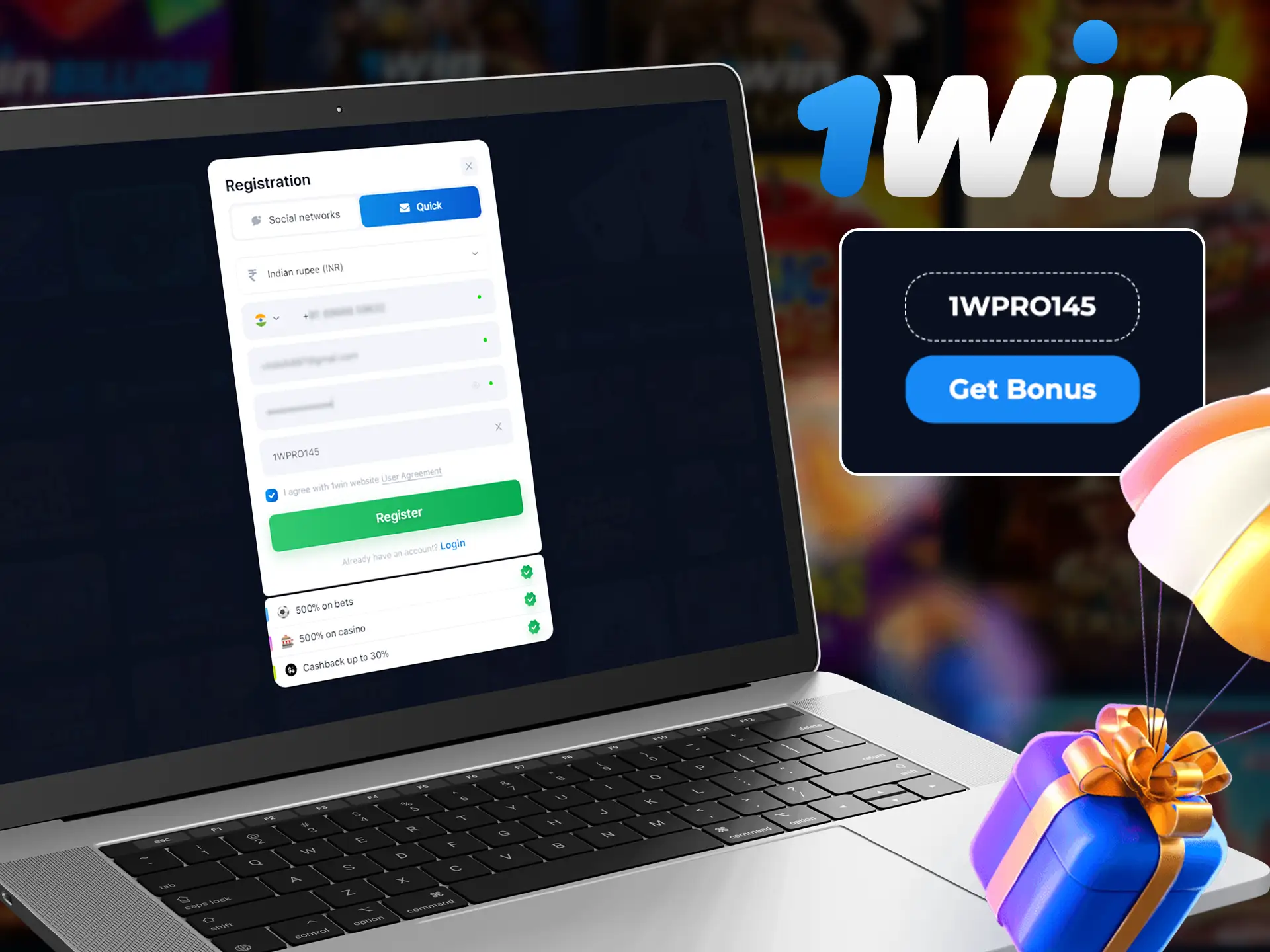 Enter the promo code at registration and make your first deposit to activate it.