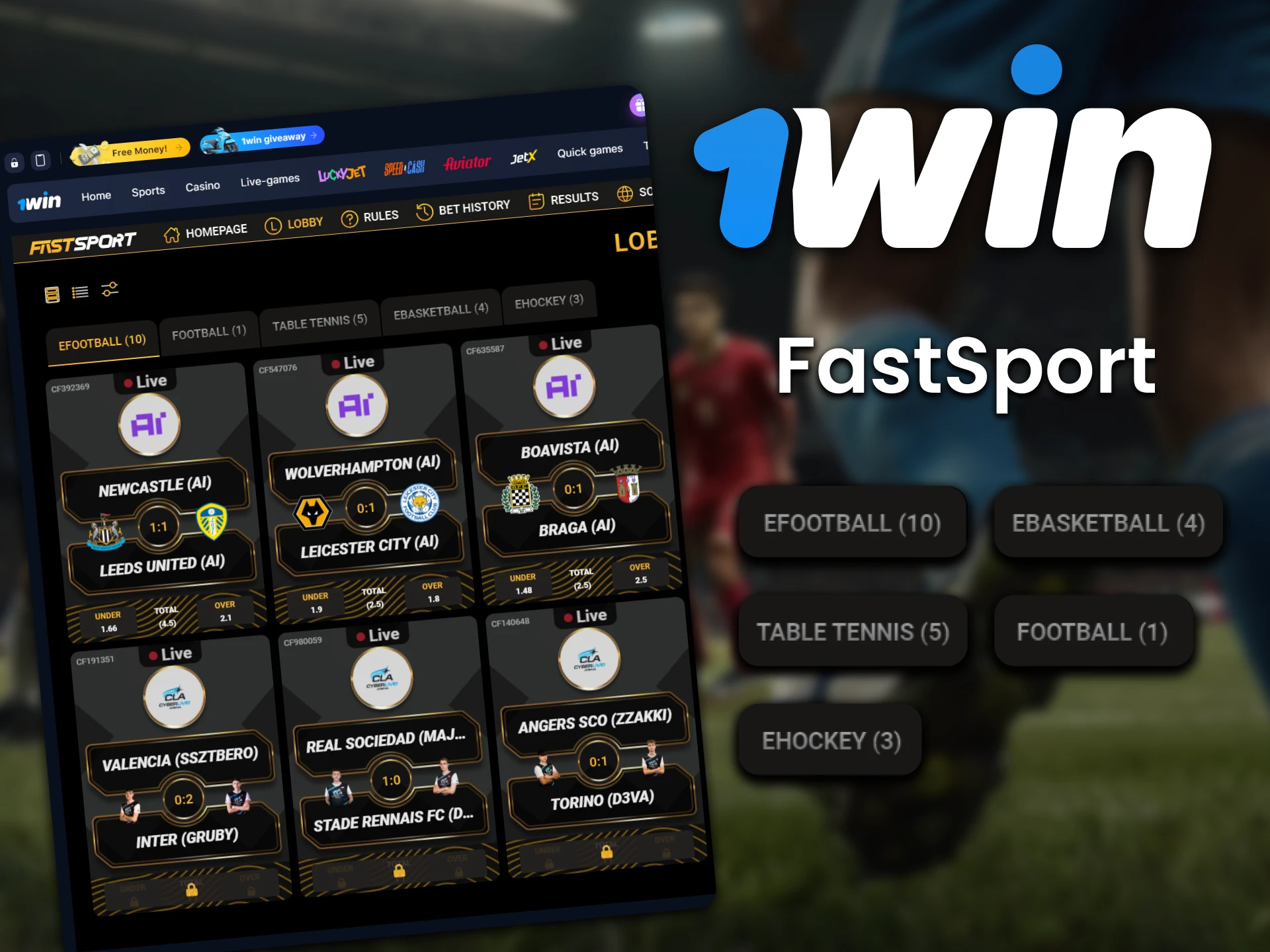 Try placing a bet in the 1Win FastSport section.