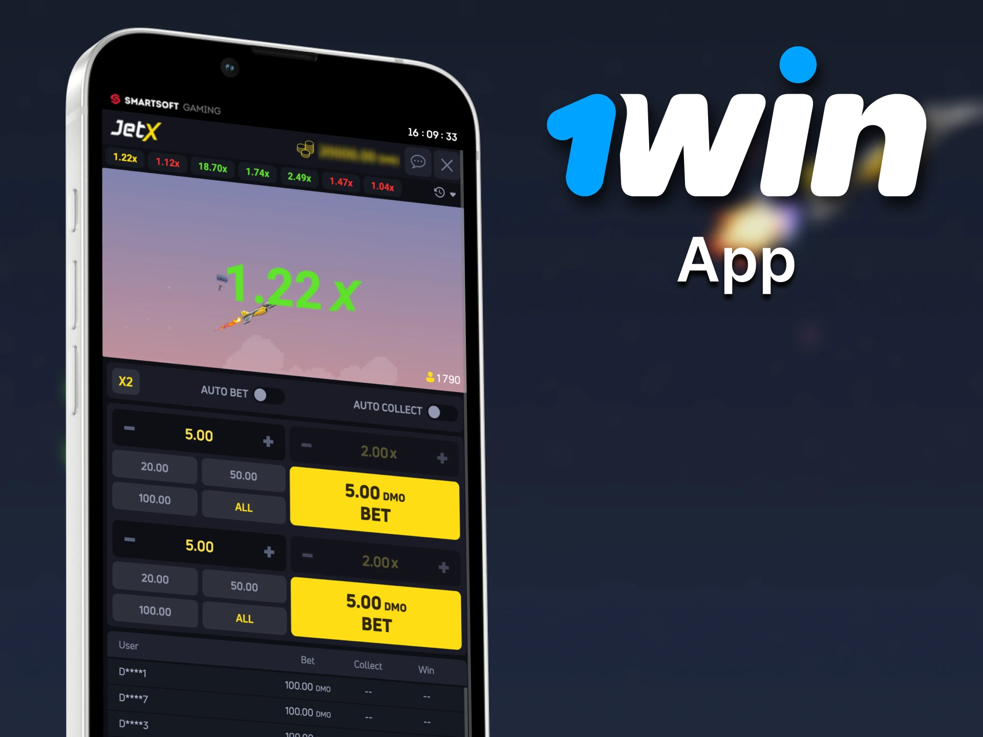 1Win has dedicated applications for iOS and Android devices.