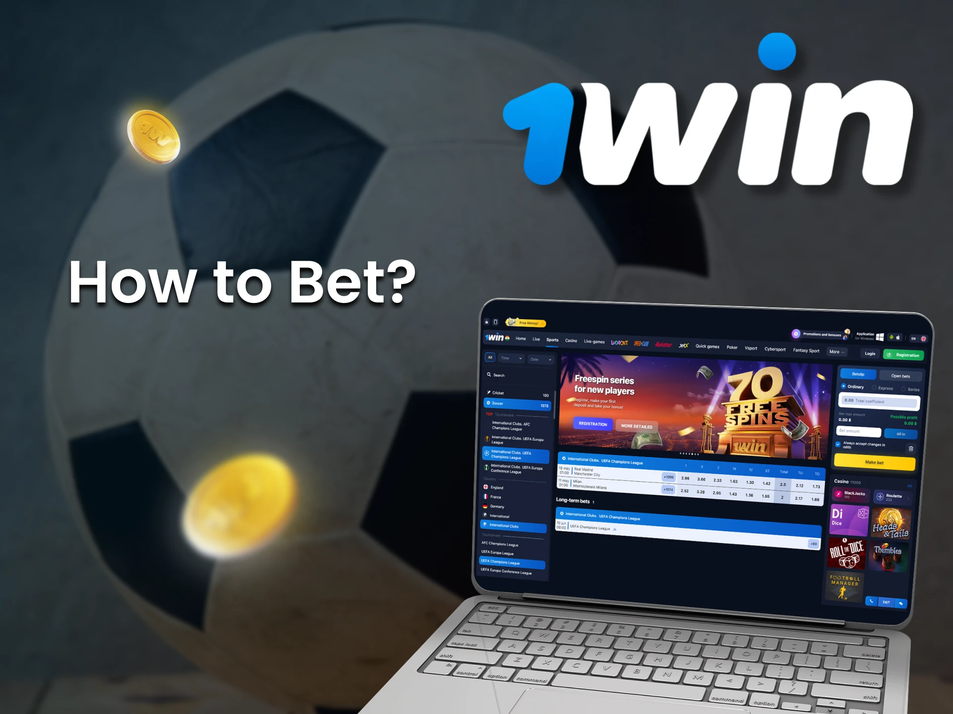 Create an account or sign in to start placing bets on football at 1Win.