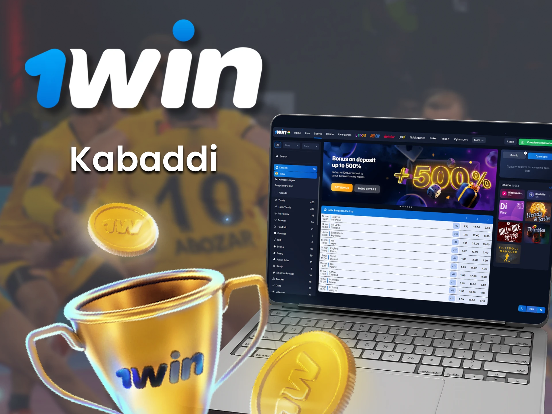 Place your bets on popular kabaddi events at 1Win official website.
