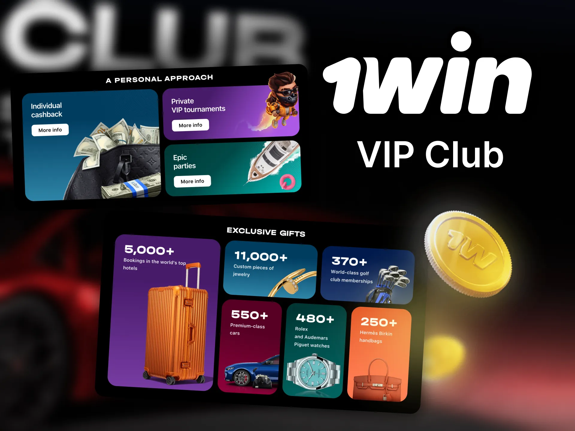 Get special perks and bonuses from 1Win VIP Club.