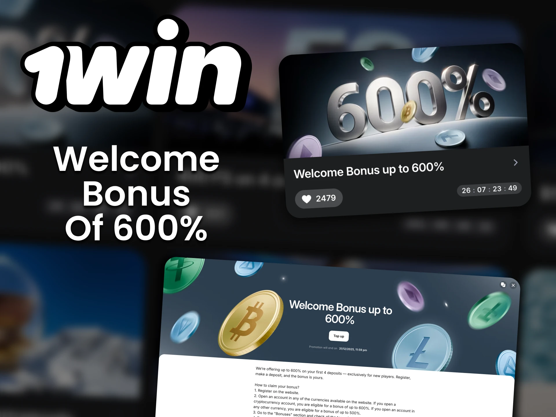 Register a cryptocurrency account at 1win to receive this bonus.